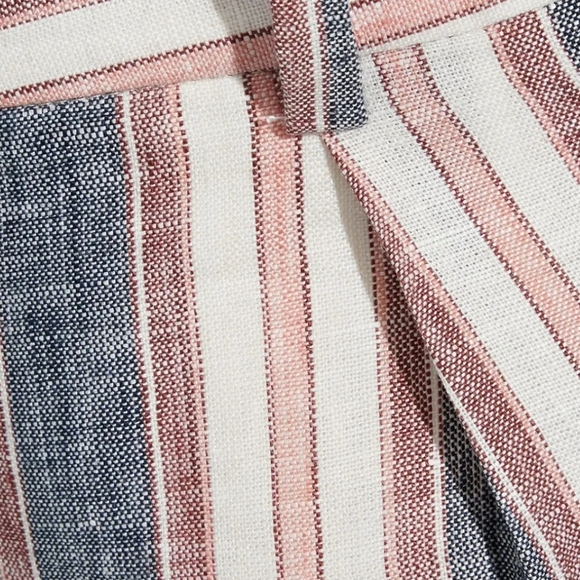 Frame Shorts Linen High Waist Zip Fly Striped Lined Natural Blue Red 8 NWT - Picture 10 of 14
